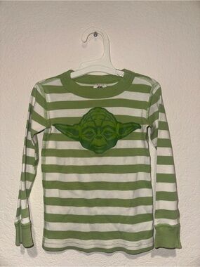 Hanna Andersson Star Wars Green & White Striped Yoda Long-Sleeve PJ Tee 3T